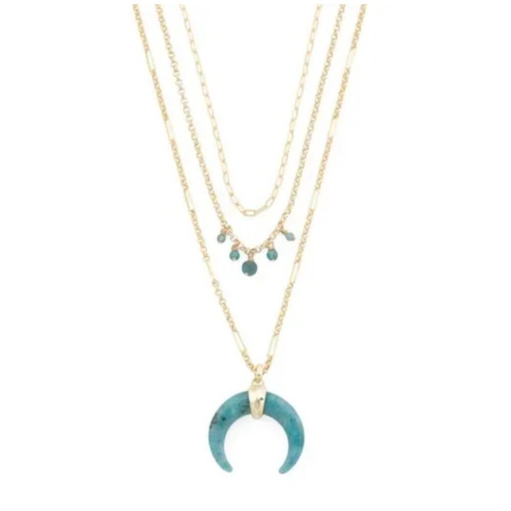 NWT! Kendra Scott Gemma Gold Triple Strand Necklace in Teal Labradorite - Picture 2 of 6